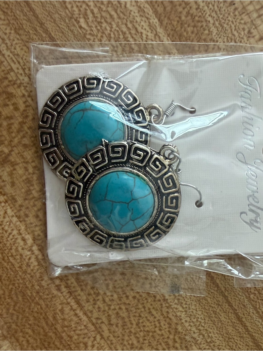 Turquoise Stone Round Drop Earrings - Blue